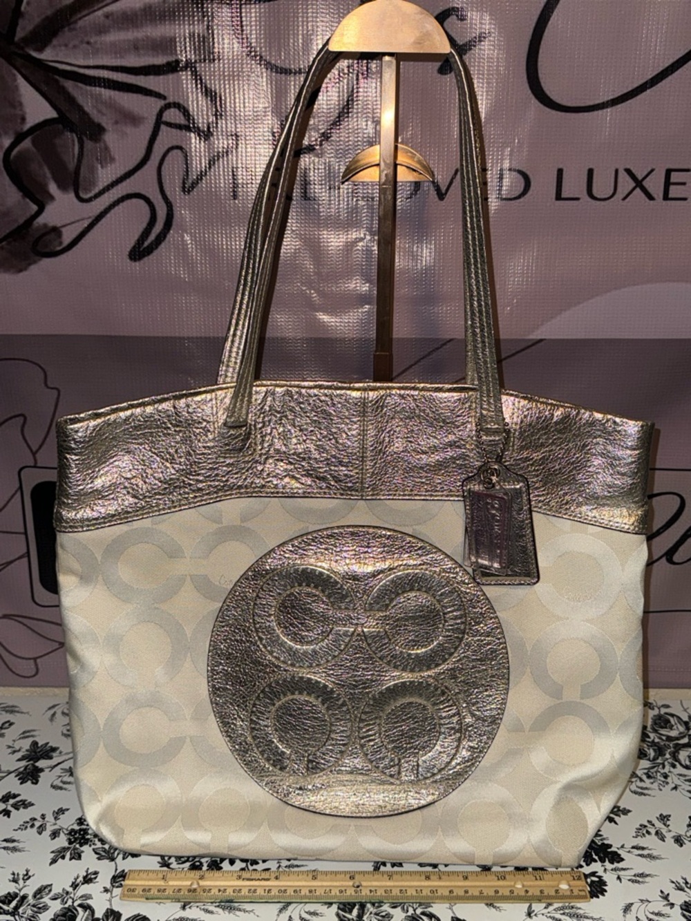 Coach Metallic Champagne & Cream Signature Tote
